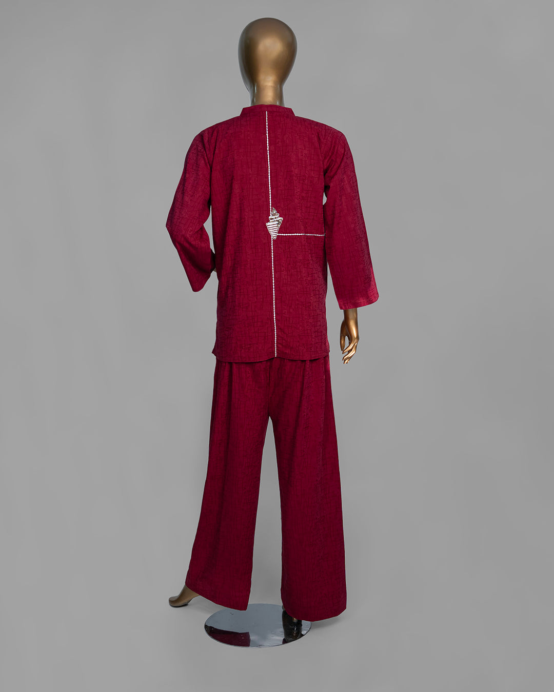 2 Piece Maroon Embroidered Shell Co-Ord Set by Winara
