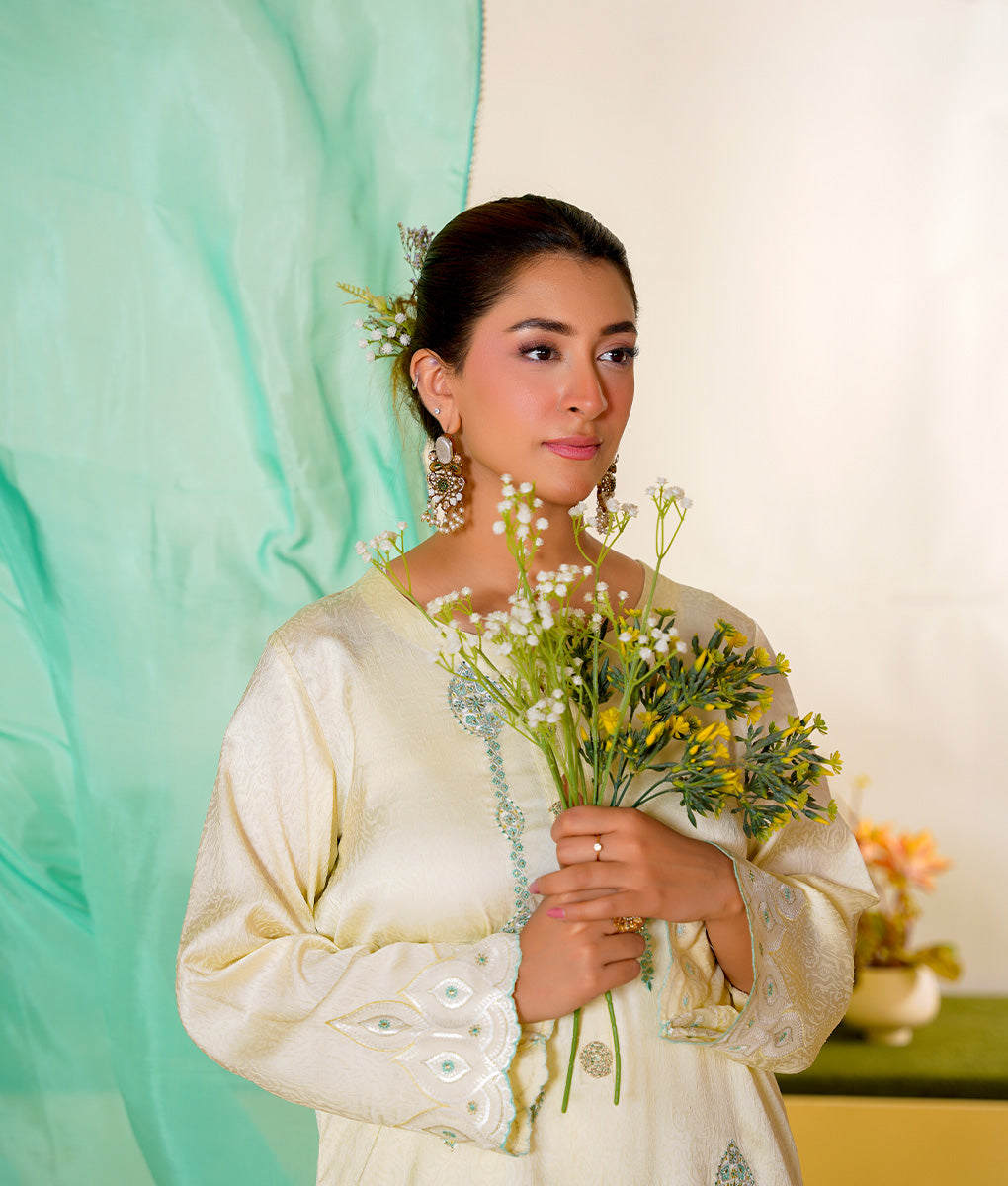 3 Piece Off-White Embroidered Suit By Winara