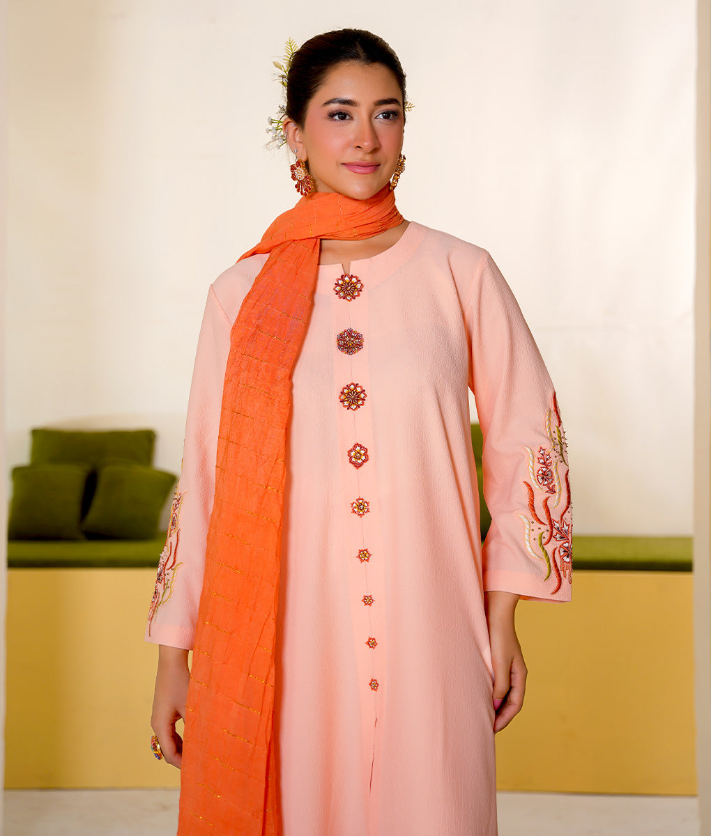 Embroidered Textured Fabric Iron-Free Suit by Winara