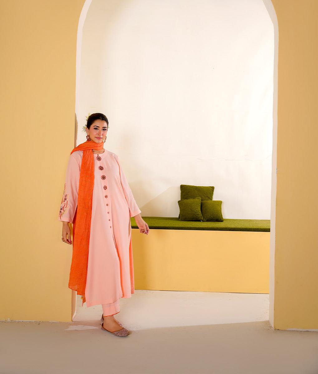 Embroidered Textured Fabric Iron-Free Suit by Winara