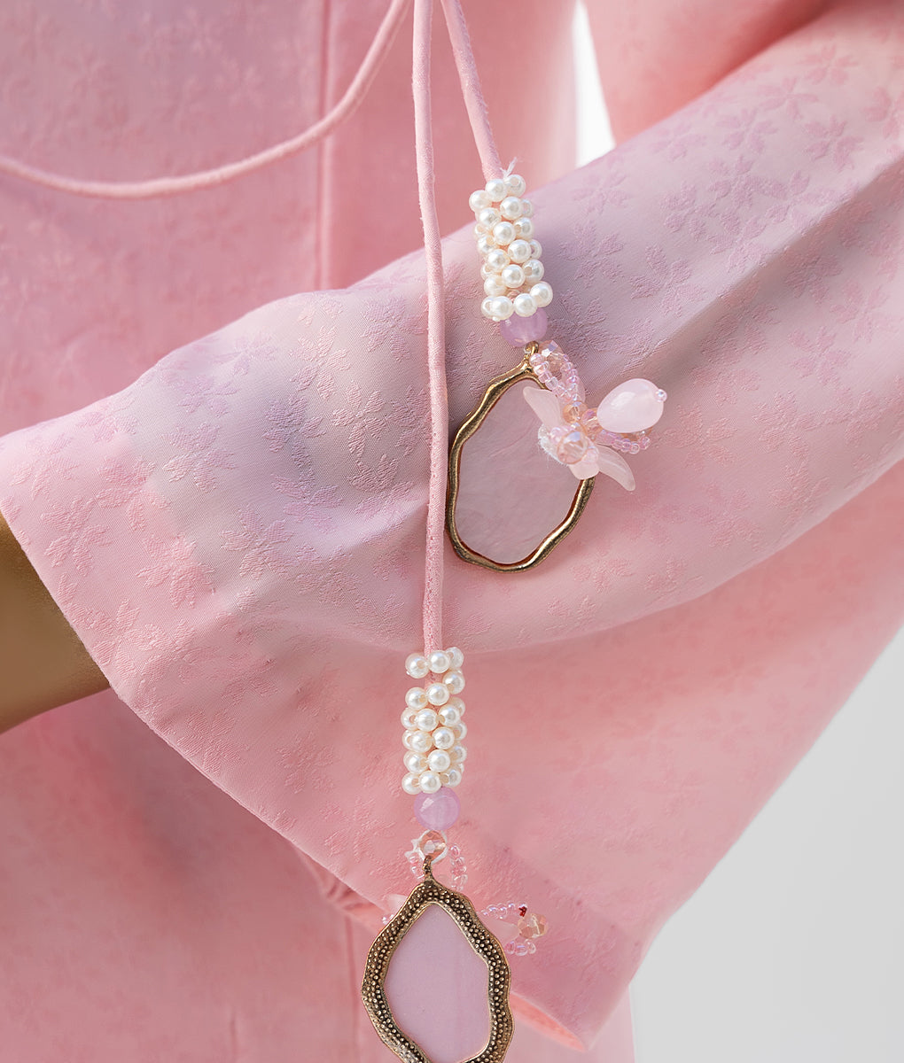 2 Piece Baby Pink Lace & Tassel Self Silk Suit by Winara