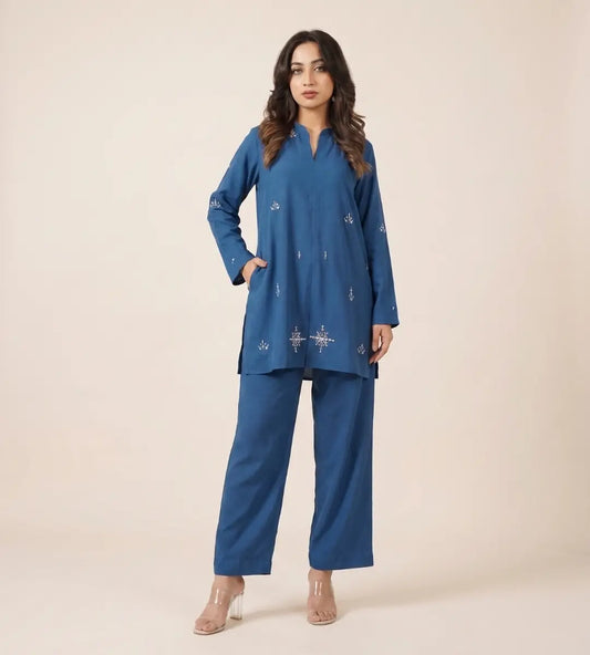 Hand Embellished Textured Iron Free Fabric Co-Ord Set By Winara
