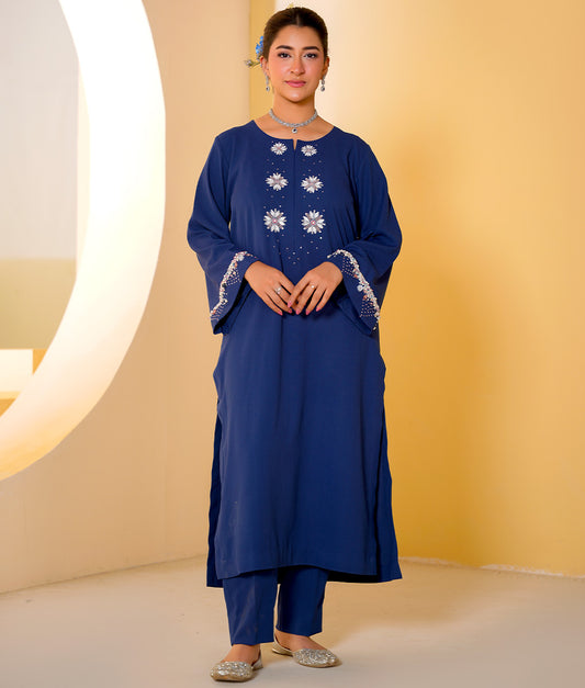 2 Piece Indigo Blue Embroidered Suit By Winara