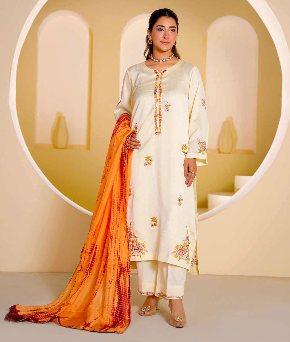 3 Piece Off-White Embroidered Suit By Winara