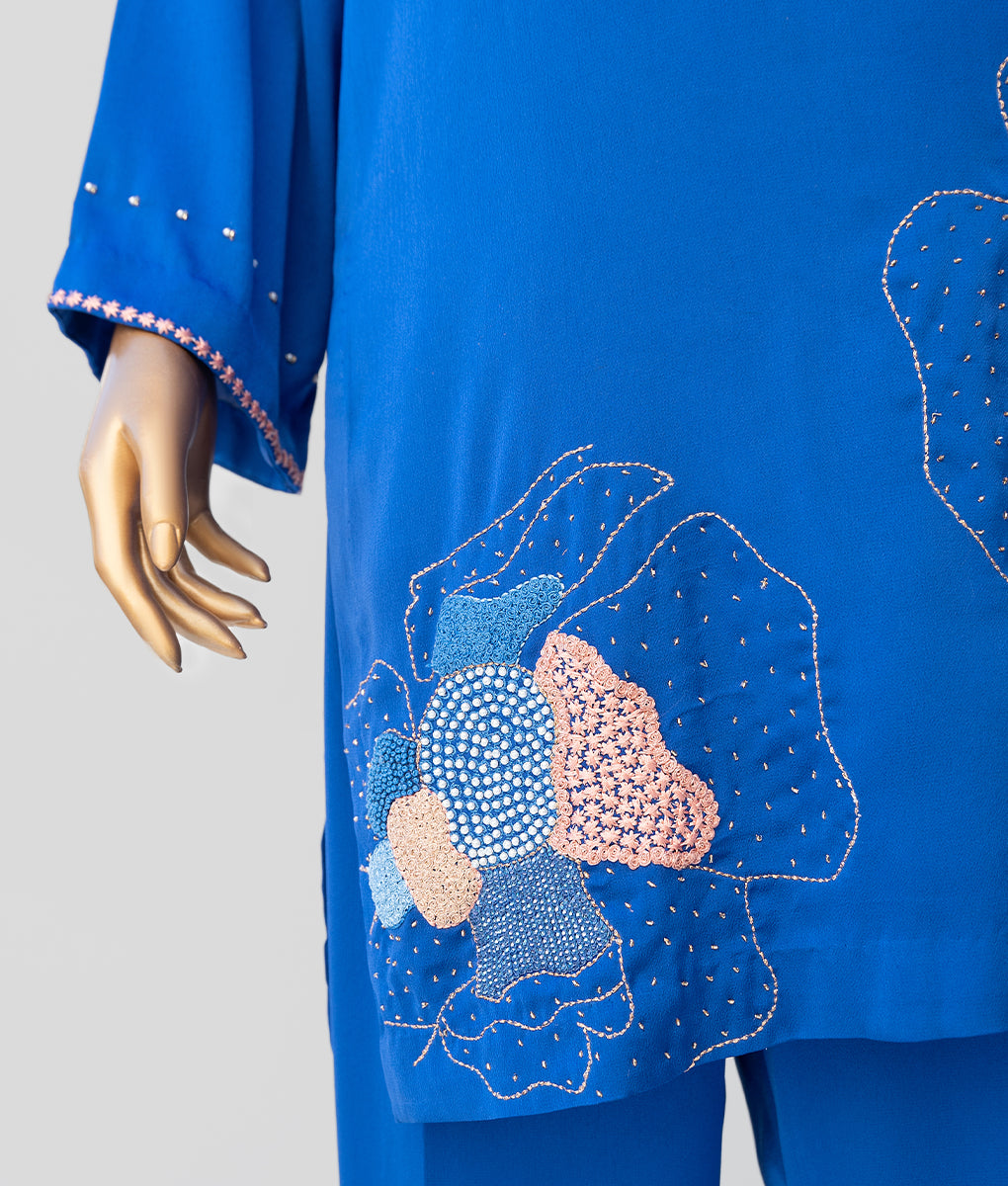Hand Embroidered & Embellished Silk Georgette Co-Ord Set by Winara