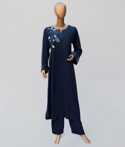2 Piece Dark Blue Hand Embroidered Suit by Winara