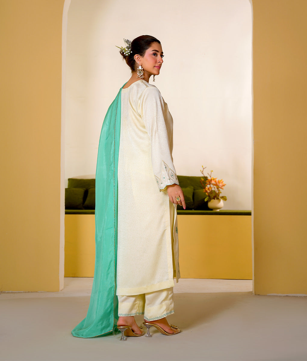 3 Piece Off-White Embroidered Suit By Winara