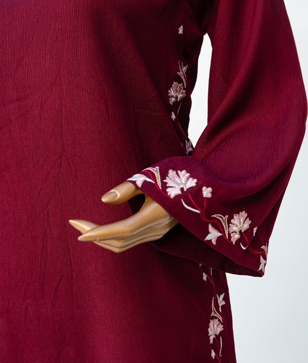 3 Piece Maroon Embroidered Suit by Winara