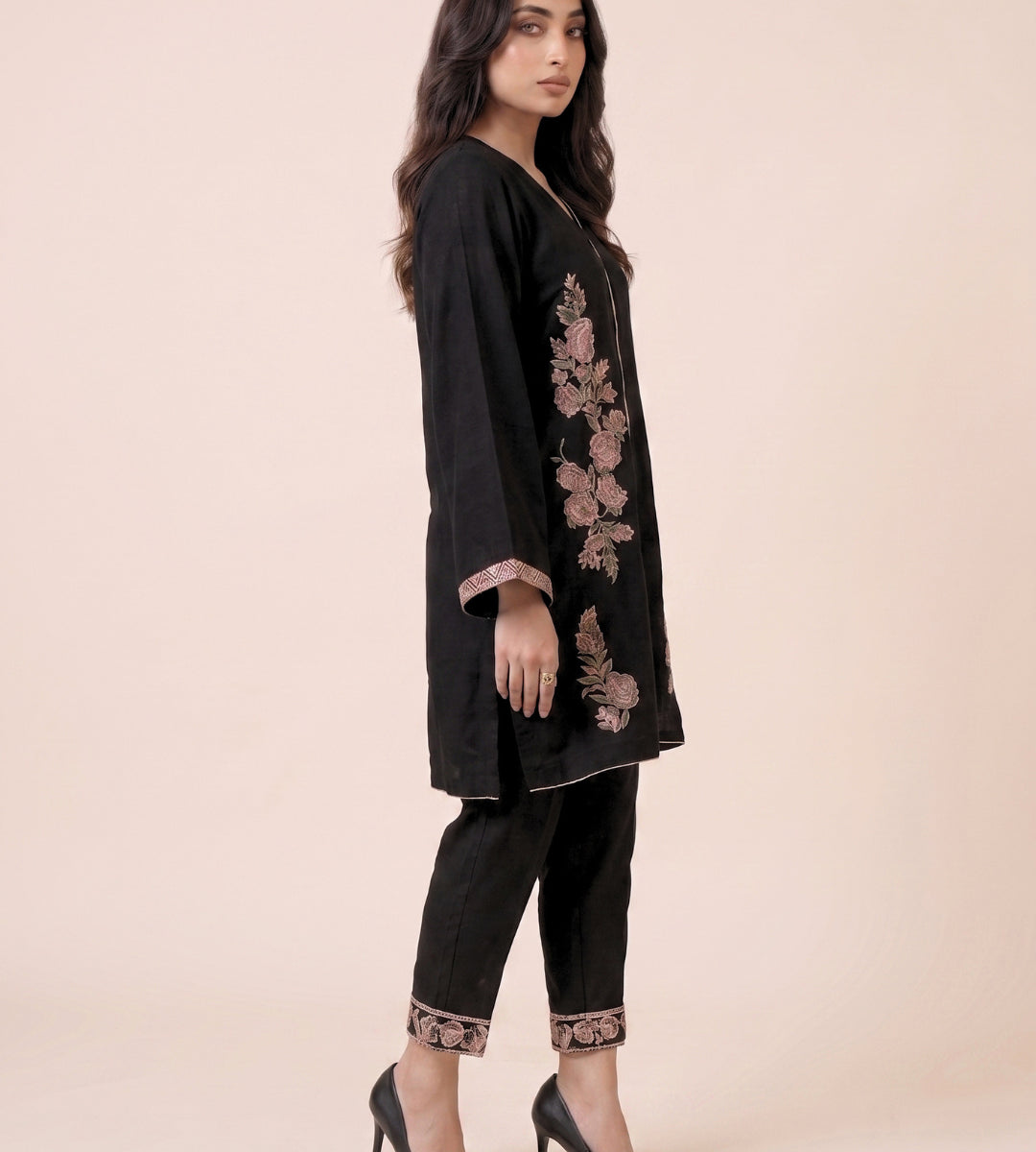 2 Piece Black Embroidered Co-Ord Set By Winara