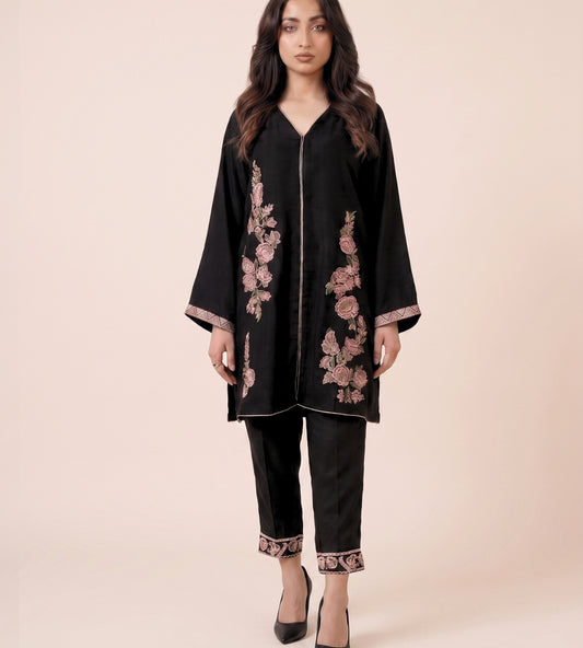 2 Piece Black Embroidered Co-Ord Set By Winara