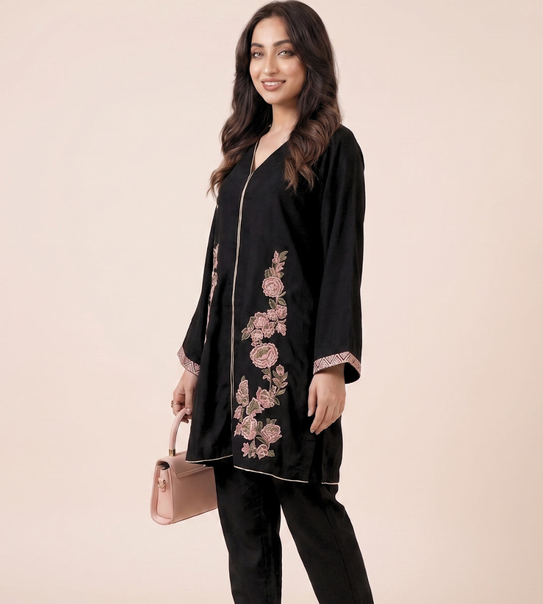 2 Piece Black Embroidered Co-Ord Set By Winara