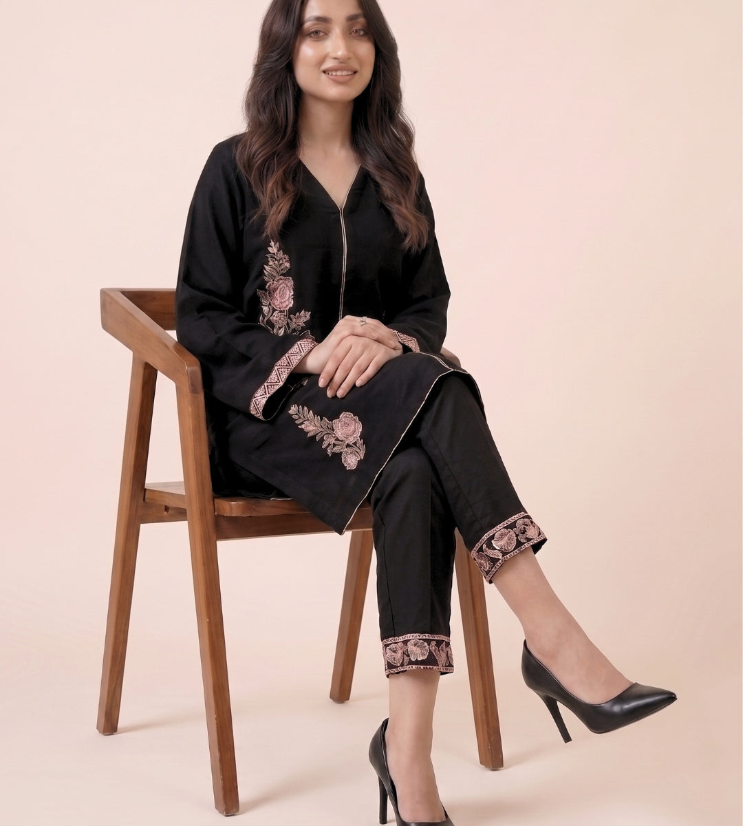 2 Piece Black Embroidered Co-Ord Set By Winara