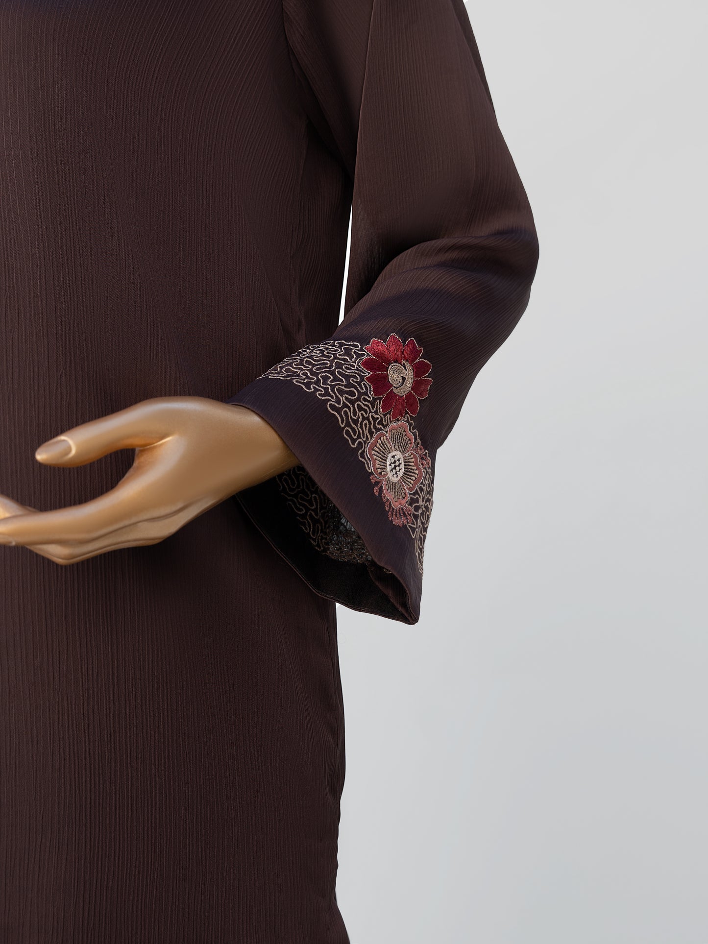 2 Piece Chocolate Brown Embroidered Crinkle Georgette Suit by Winara