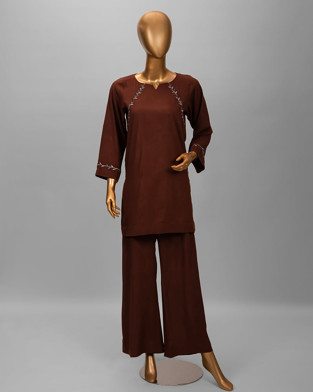 2 Piece Dark Brown Embroidered Co-Ord Set by Winara