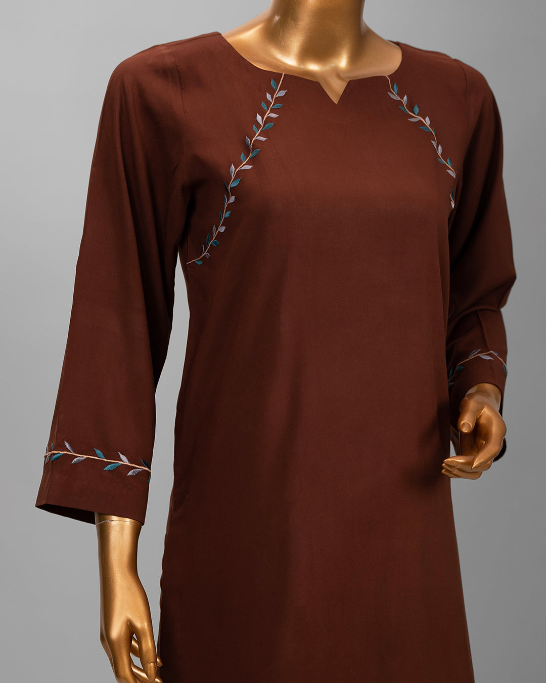 2 Piece Dark Brown Embroidered Co-Ord Set by Winara