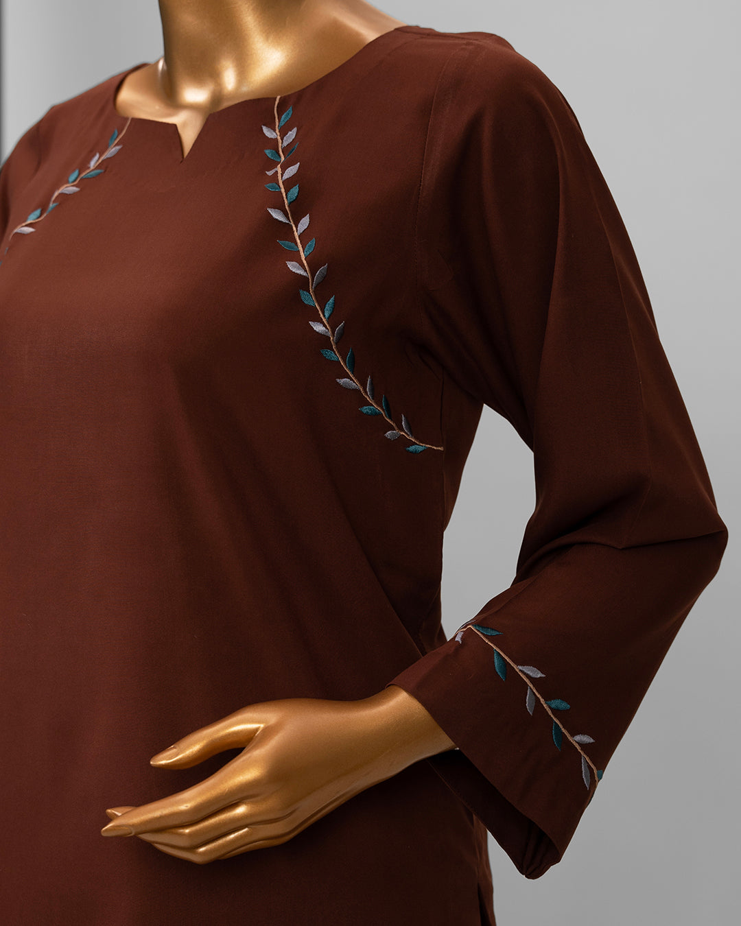 2 Piece Dark Brown Embroidered Co-Ord Set by Winara