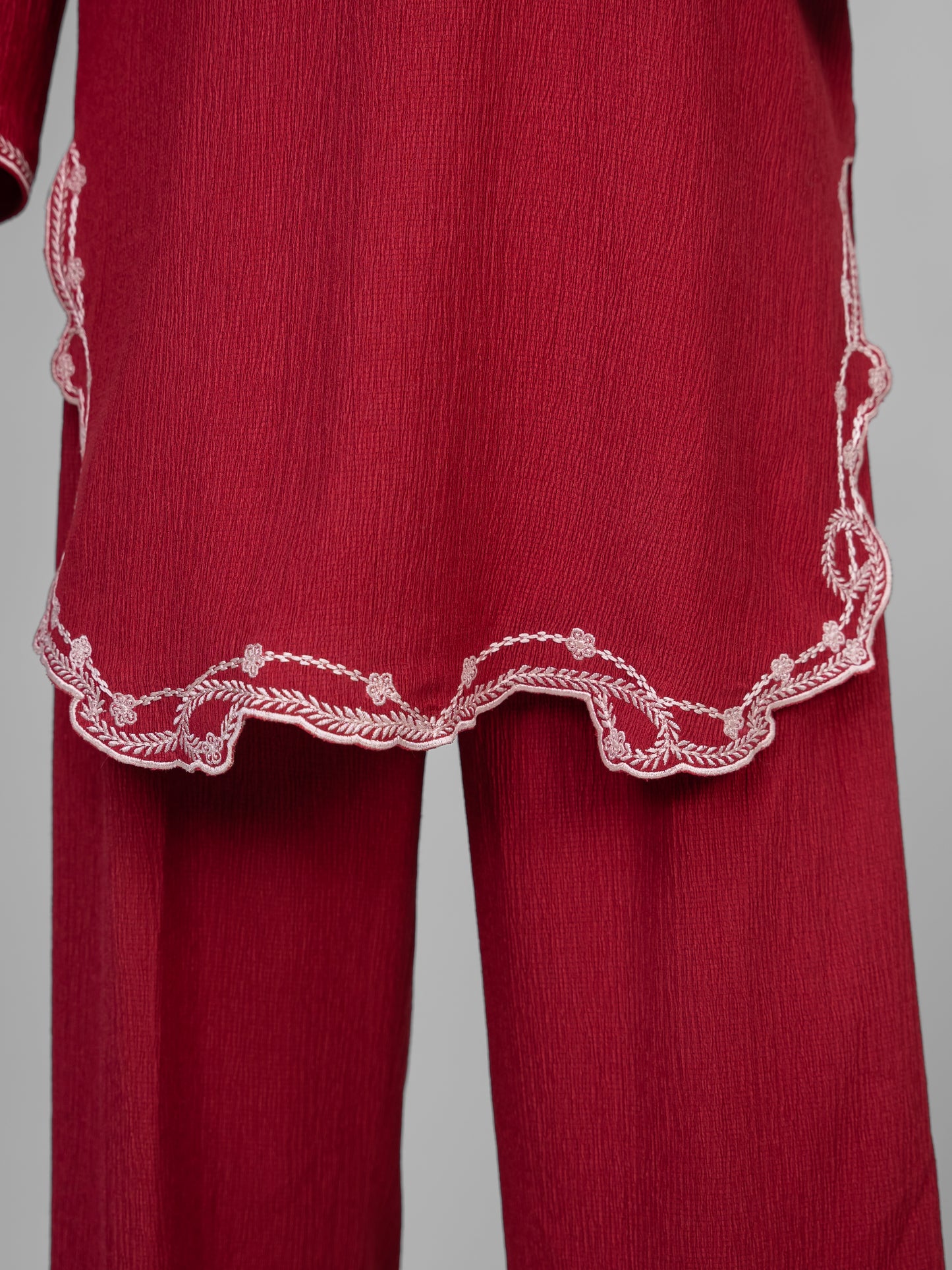 2 Piece Dark Pink Embroidered Co-Ord Set by Winara