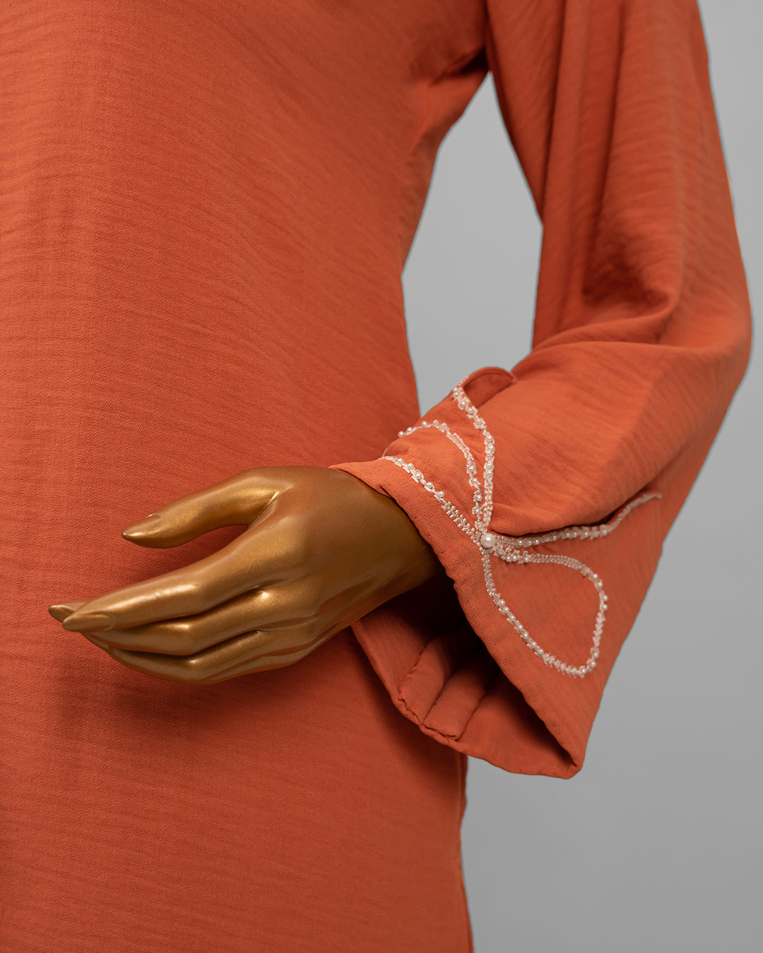 2 Piece Rust Orange Embroidered Co-Ord Set in Textured Linen by Winara