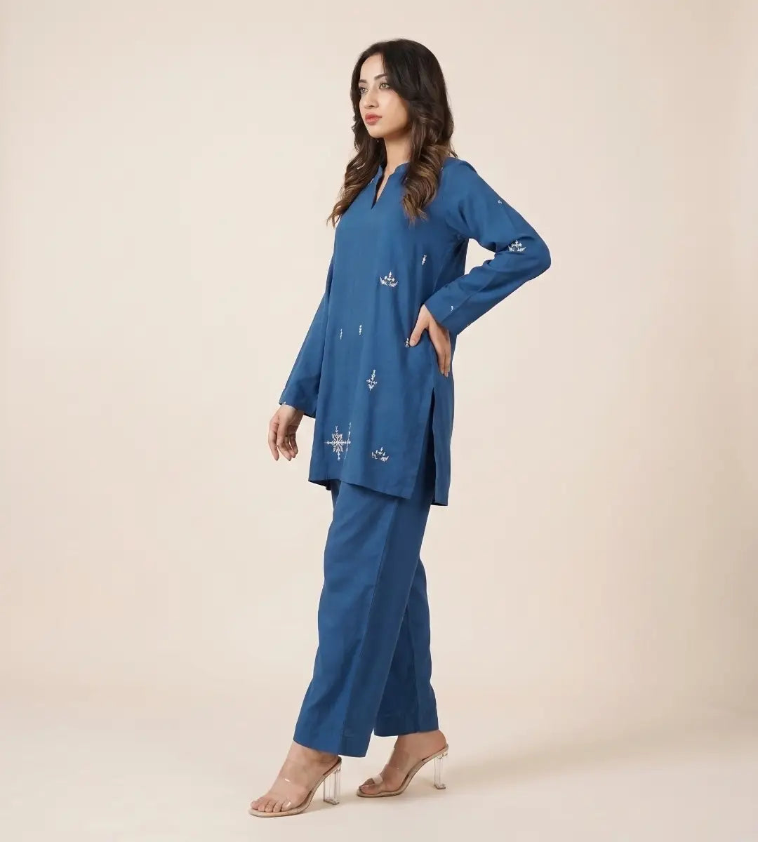 Hand Embellished Textured Iron Free Fabric Co-Ord Set By Winara