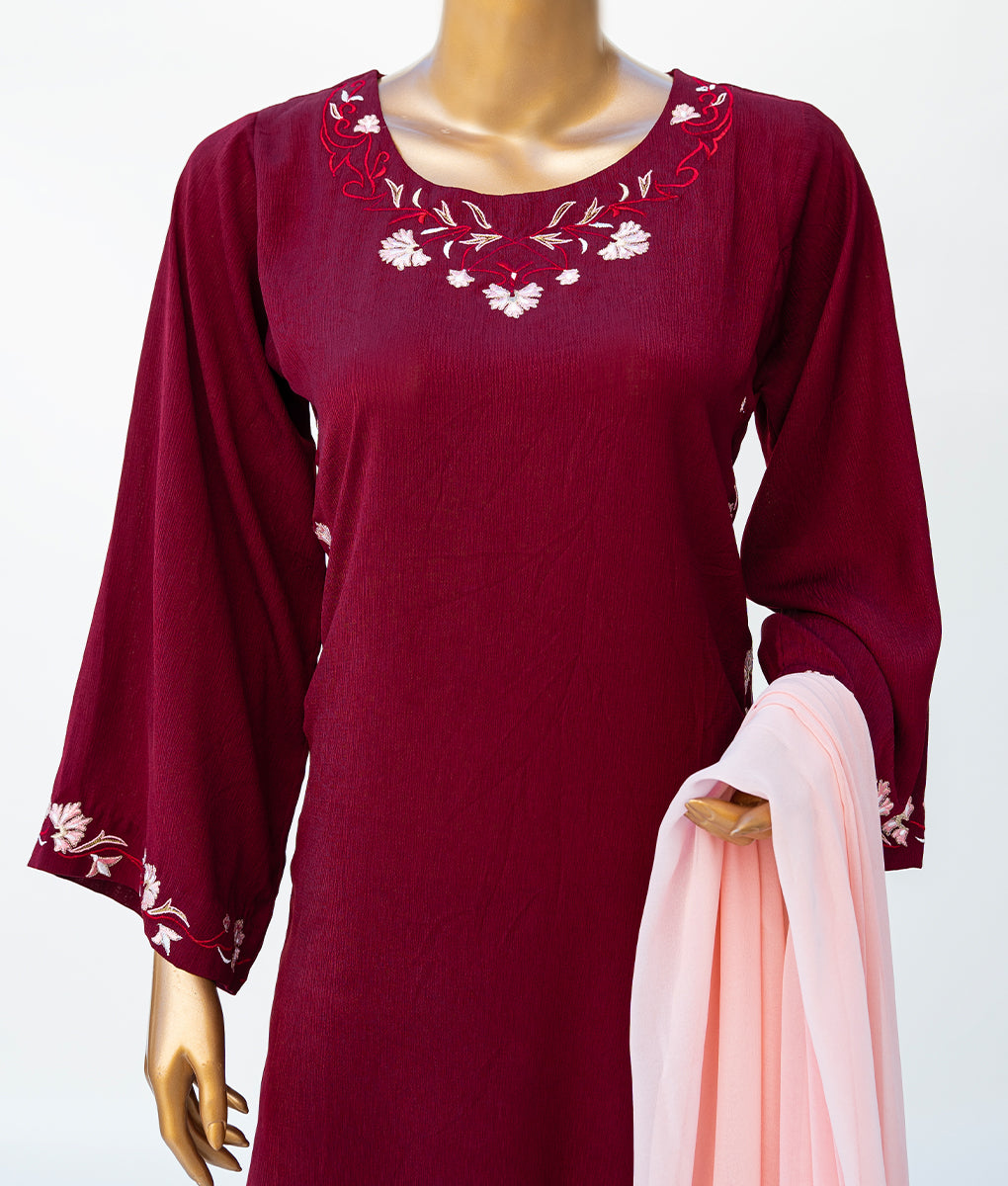 3 Piece Maroon Embroidered Suit by Winara
