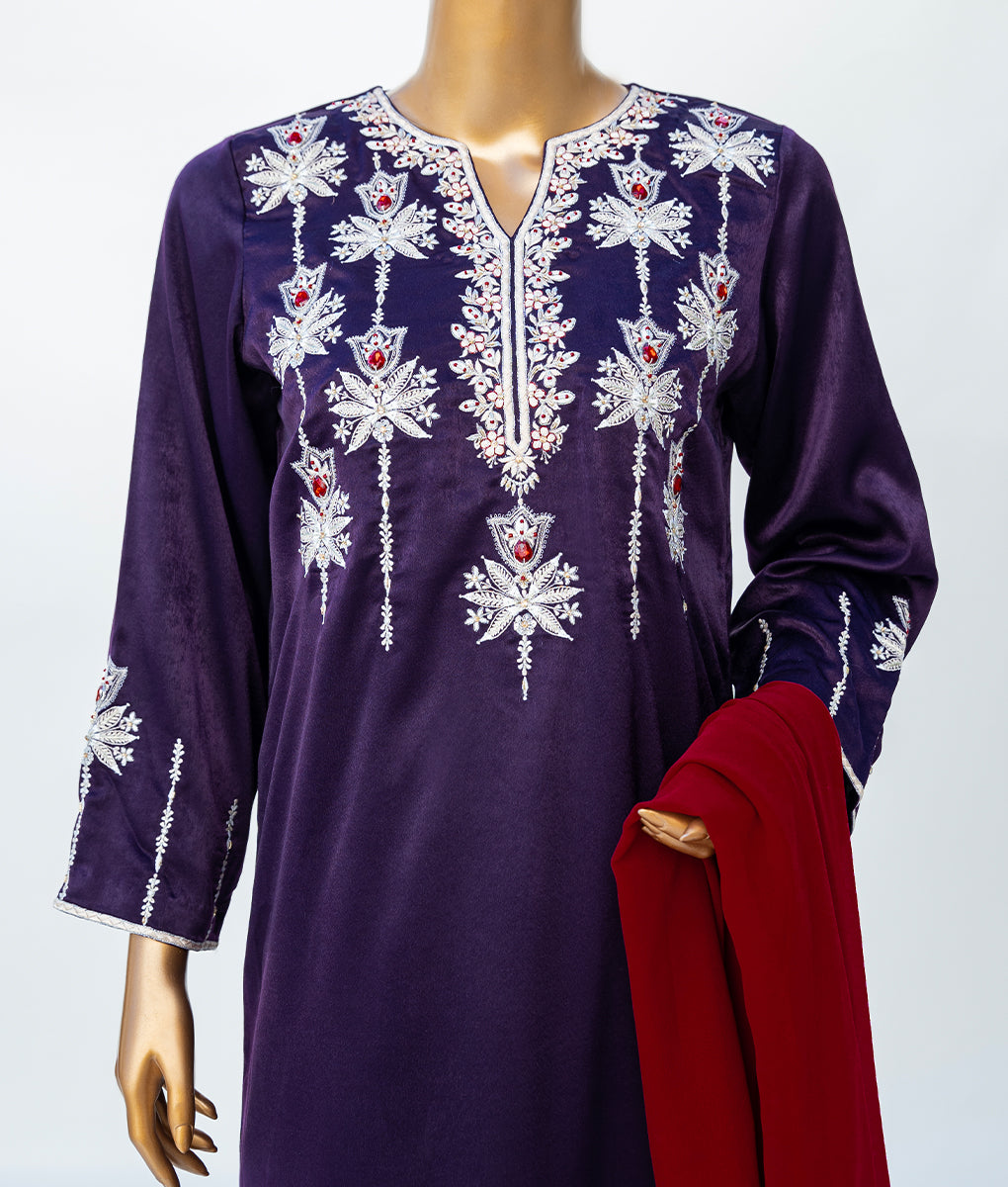 Embroidered Silk Velvet 3- Piece Suit by Winara