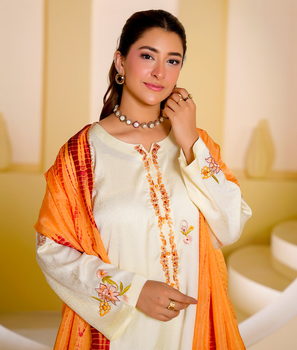 3 Piece Off-White Embroidered Suit By Winara