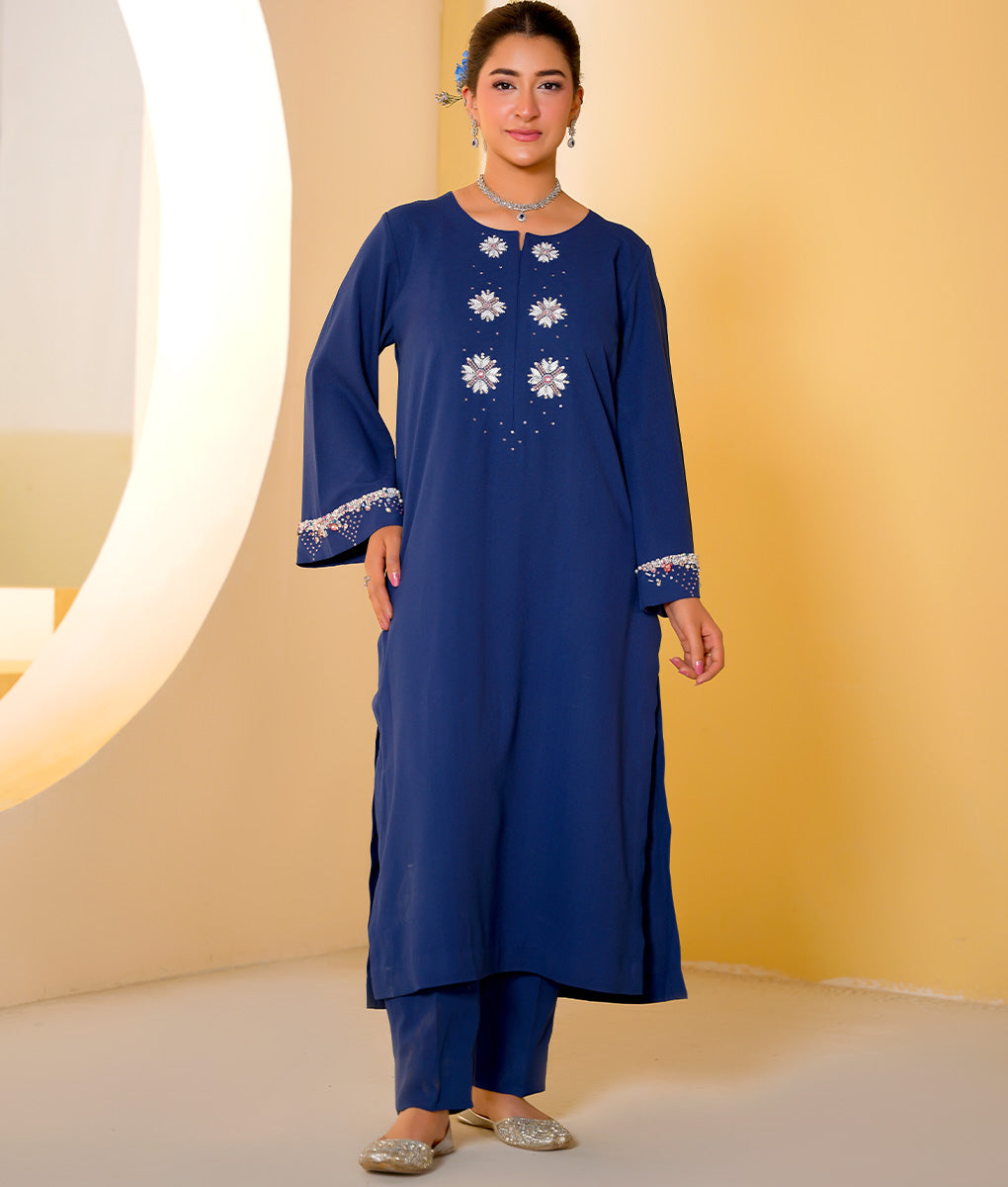 2 Piece Indigo Blue Embroidered Suit By Winara