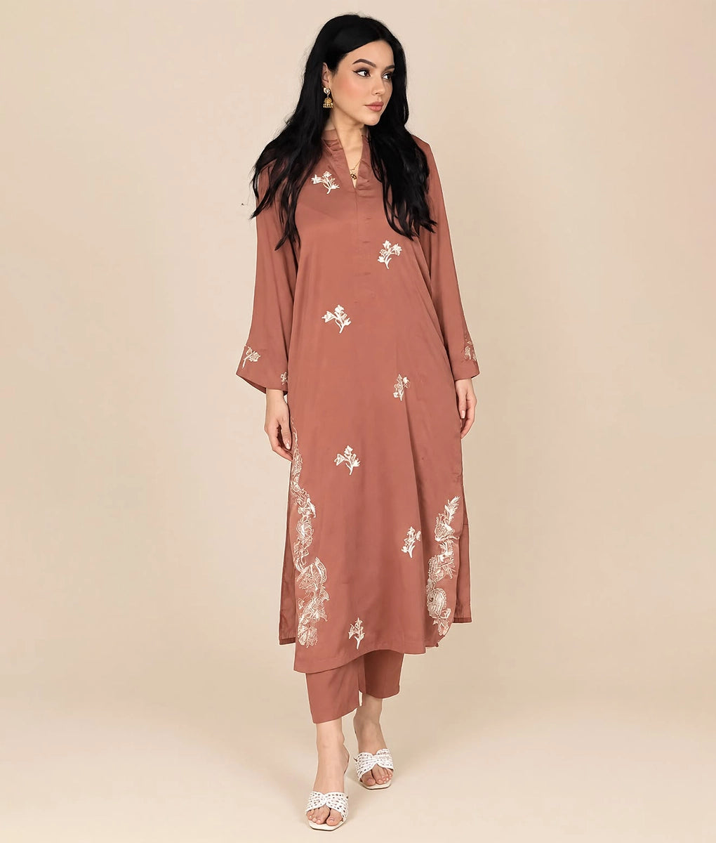 2 Piece Brown Embroidered Suit By Winara