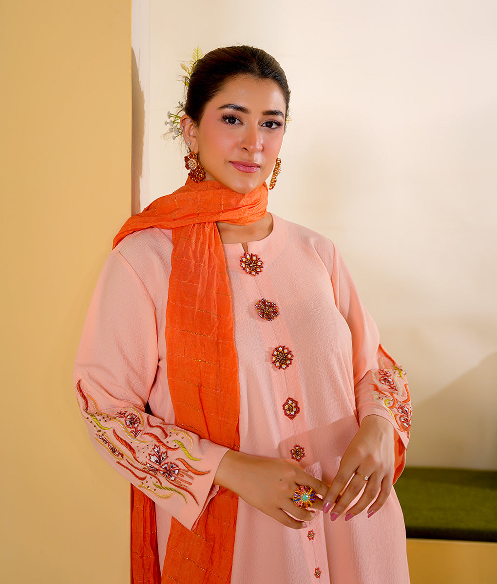 Embroidered Textured Fabric Iron-Free Suit by Winara