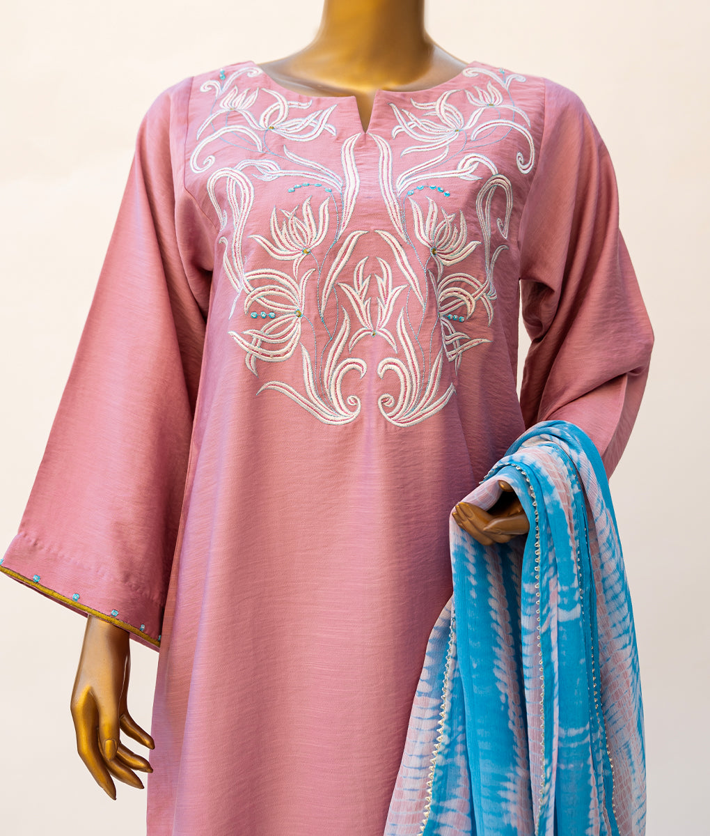 3 Piece Powder Pink Embroidered & Hand Embellished Suit by Winara