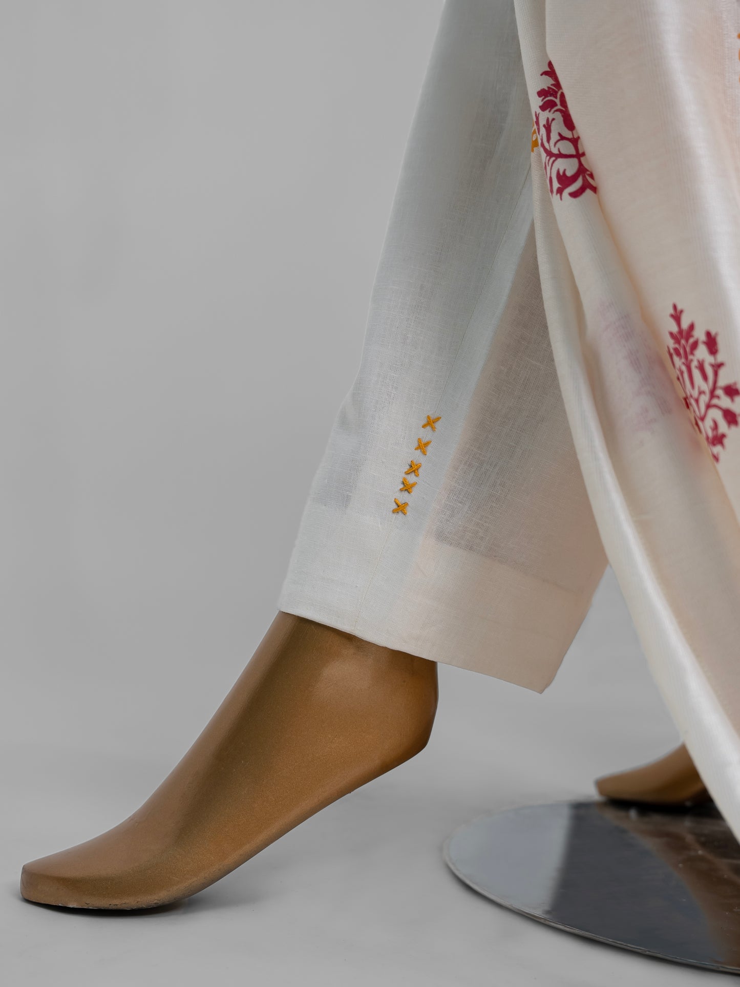 3-Piece Yellow & Offwhite Cross Stitch Embroidered Suit by Winara