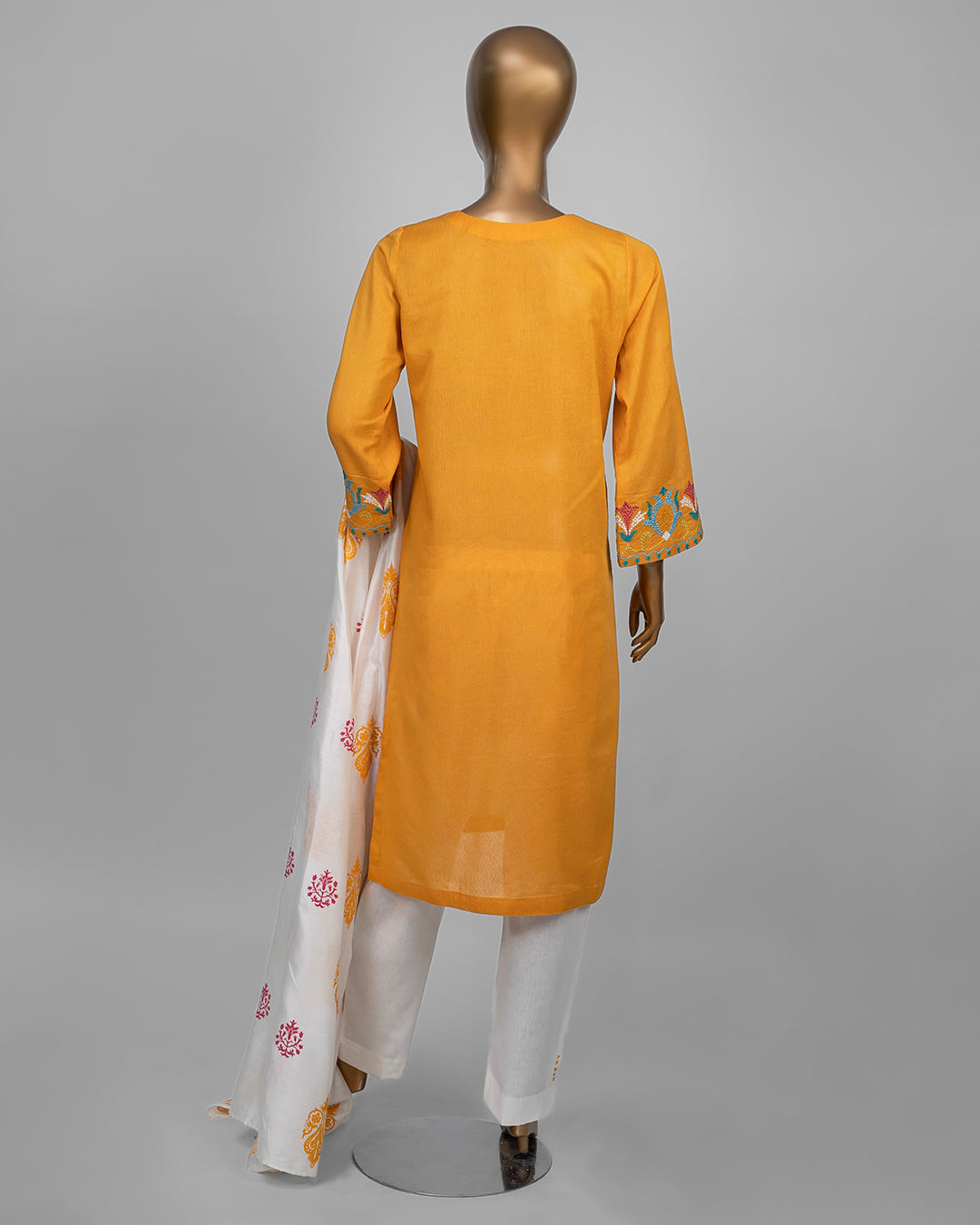 3-Piece Yellow & Offwhite Cross Stitch Embroidered Suit by Winara