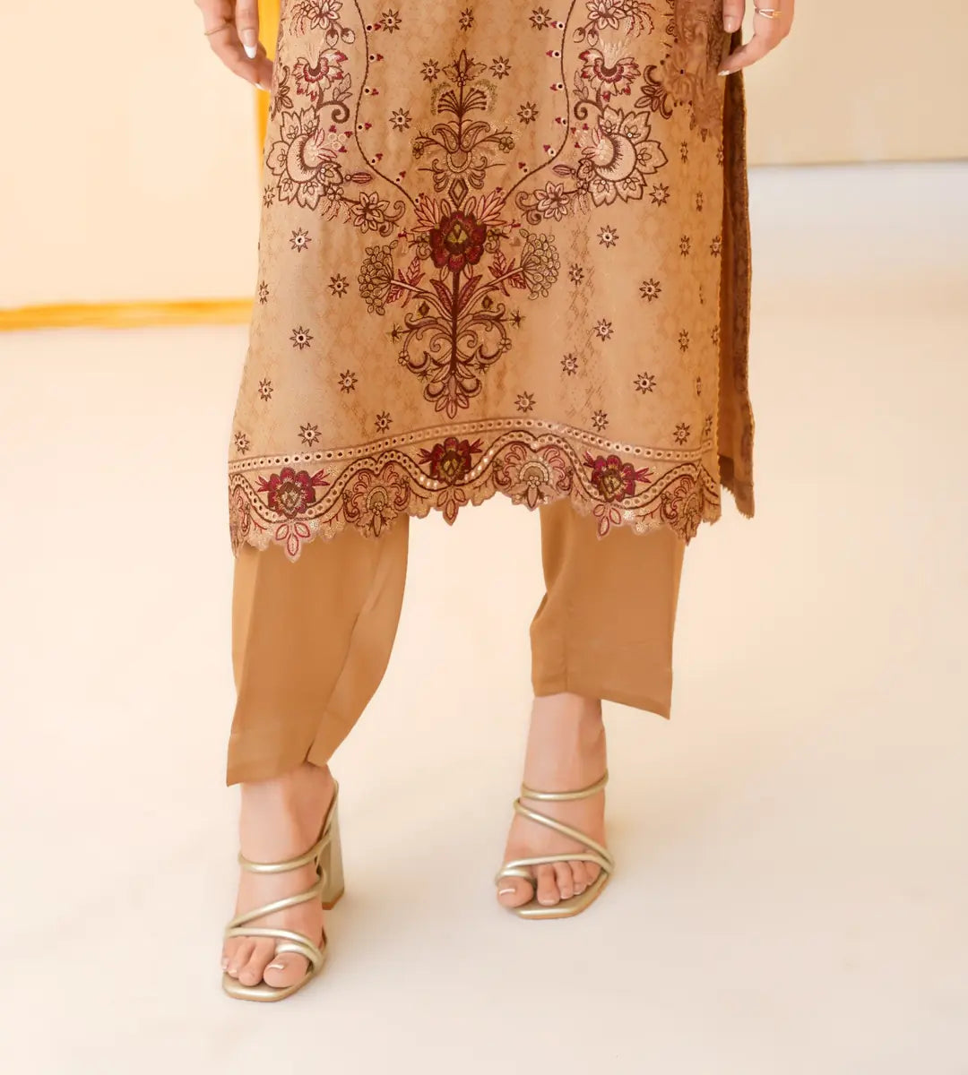 3 Piece Brown Embroidered Suit by Winara