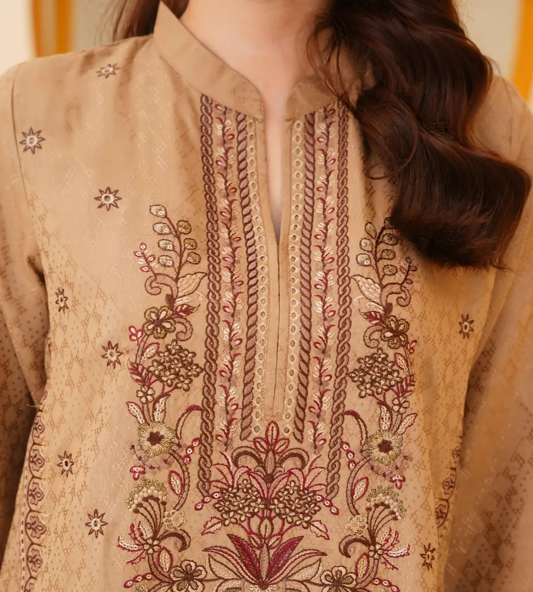 3 Piece Brown Embroidered Suit by Winara
