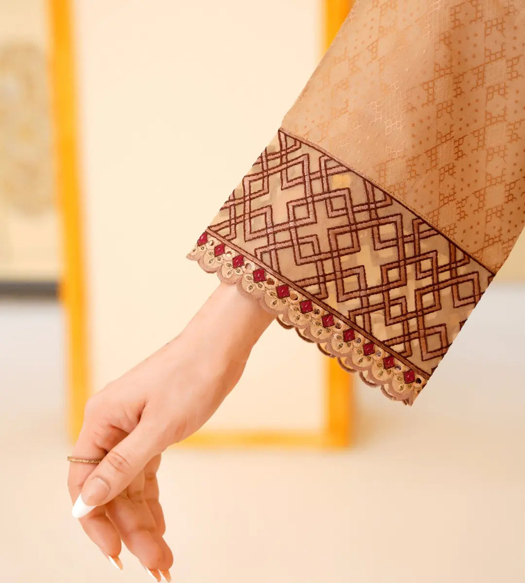 3 Piece Brown Embroidered Suit by Winara