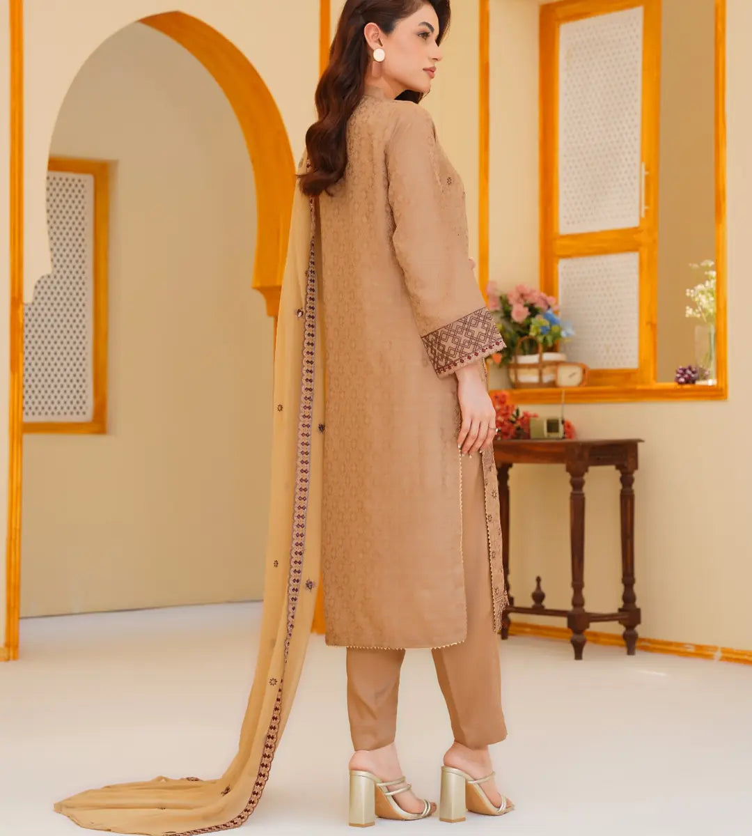 3 Piece Brown Embroidered Suit by Winara
