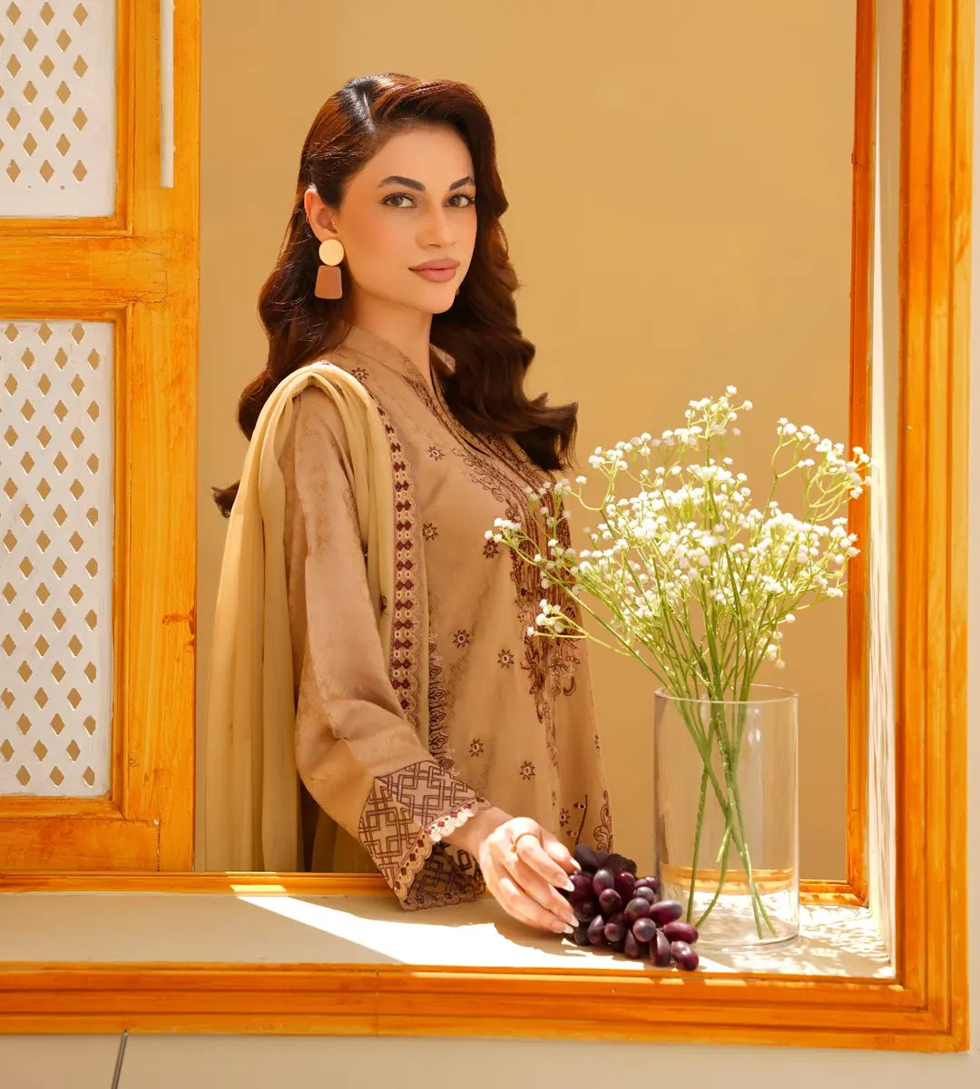 3 Piece Brown Embroidered Suit by Winara