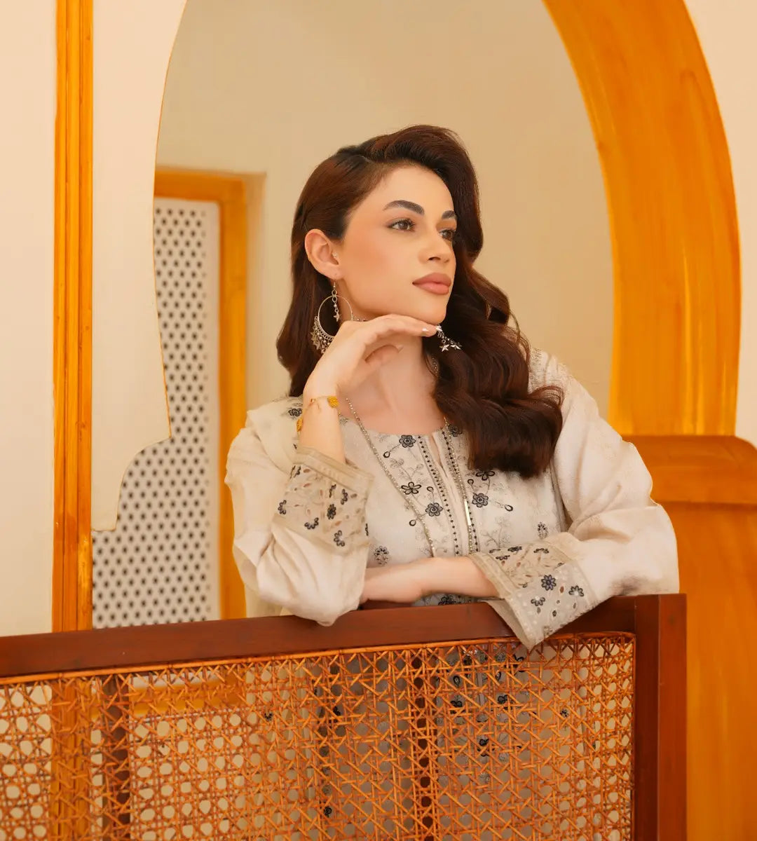 3 Piece Off-white Embroidered Suit by Winara