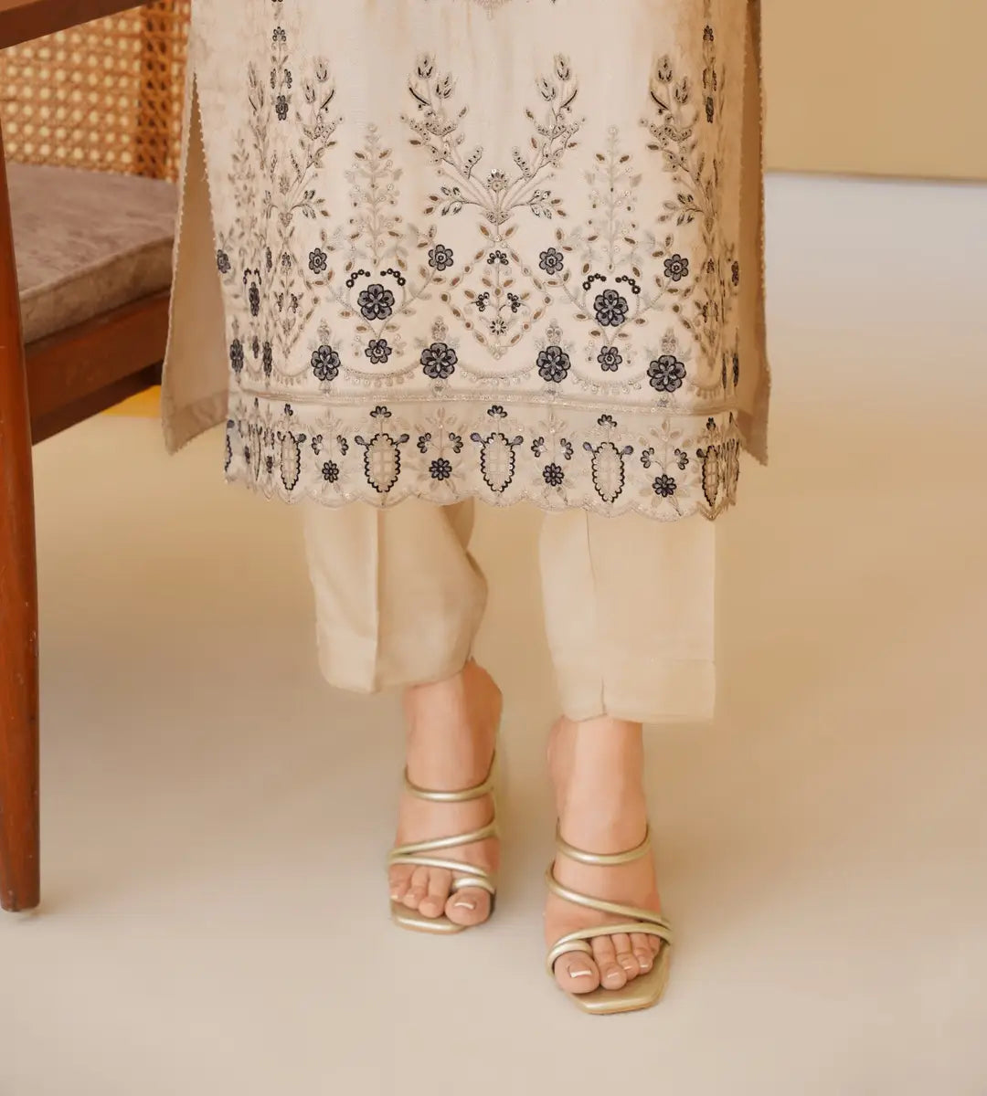 3 Piece Off-white Embroidered Suit by Winara