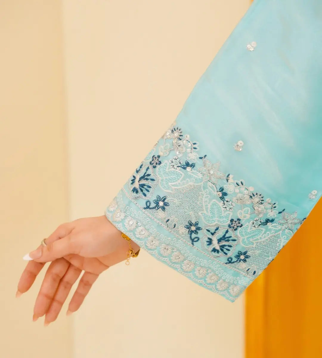 3 Piece Soft Turquoise Embroidered Suit by Winara