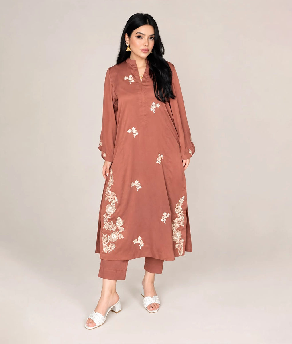 2 Piece Brown Embroidered Suit By Winara