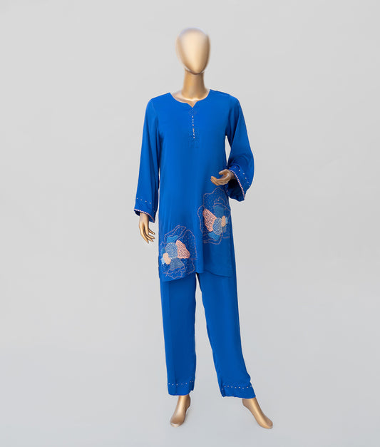 Hand Embroidered & Embellished Silk Georgette Co-Ord Set by Winara