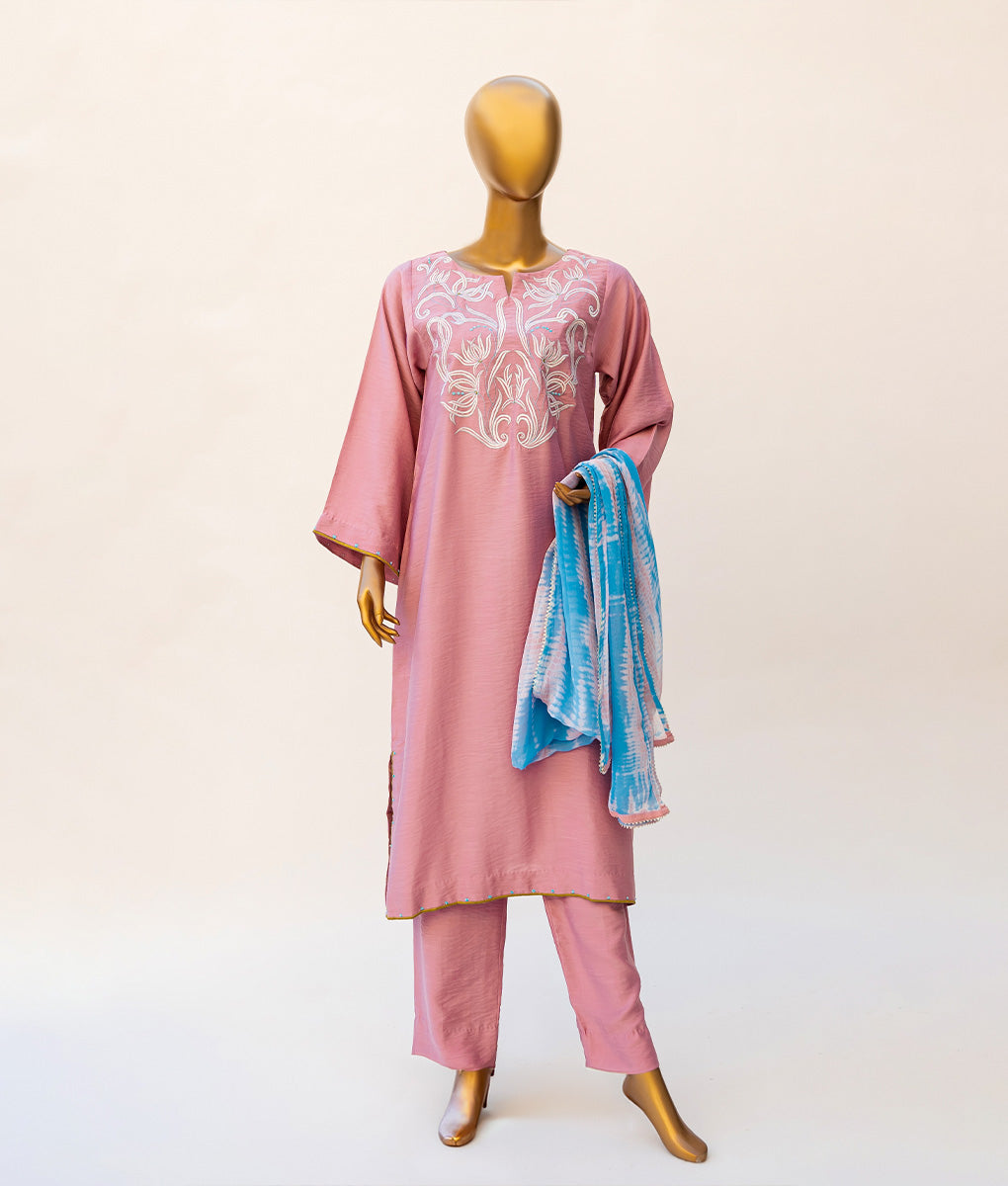 3 Piece Powder Pink Embroidered & Hand Embellished Suit by Winara