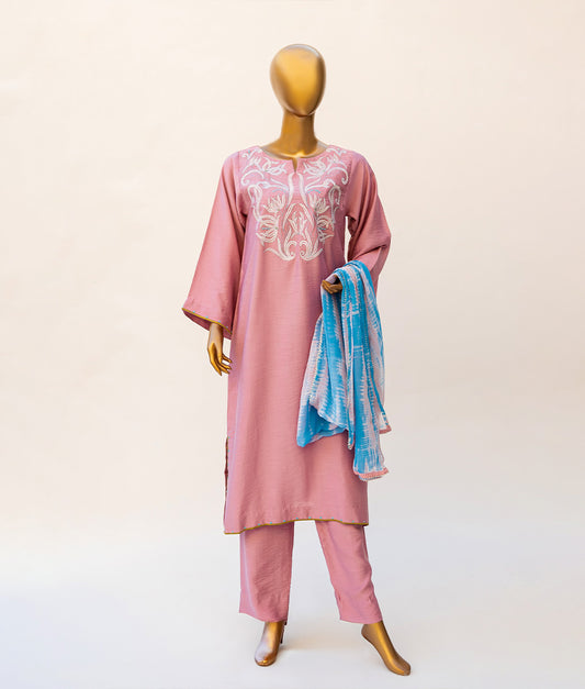 3 Piece Powder Pink Embroidered & Hand Embellished Suit by Winara