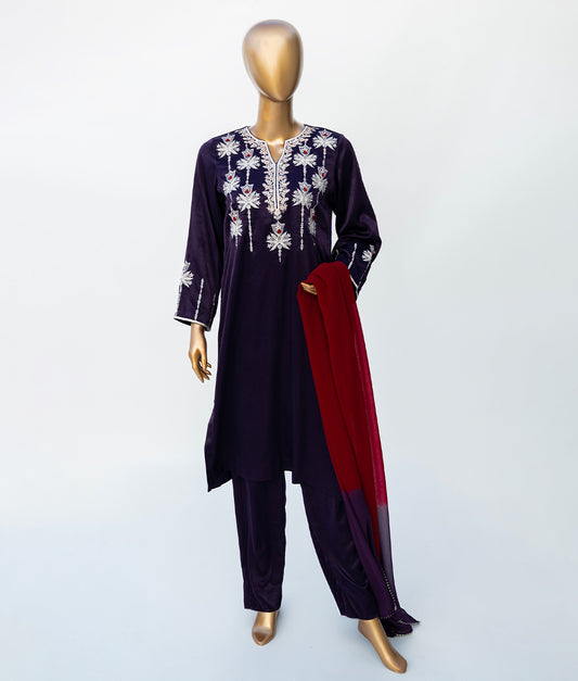 Embroidered Silk Velvet 3- Piece Suit by Winara