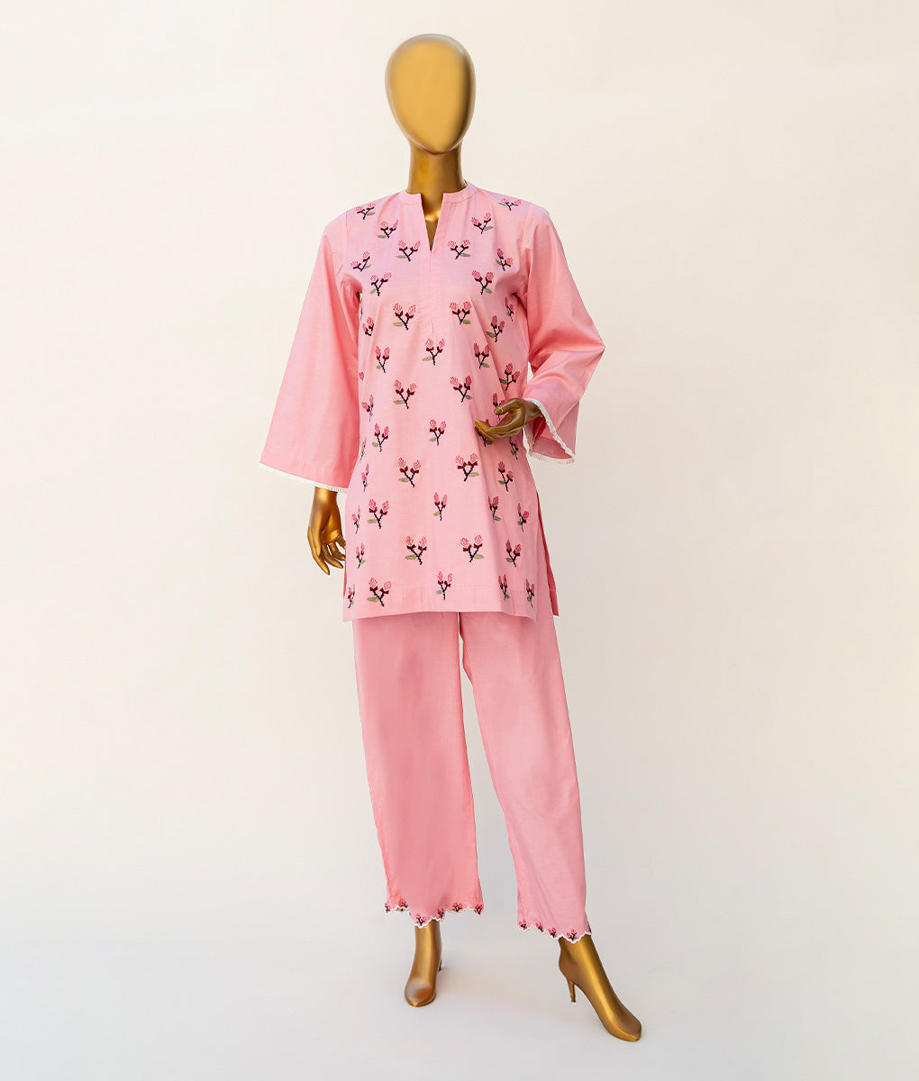 Embroidered & Feather Lace Cotton Co-Ord Set by Winara
