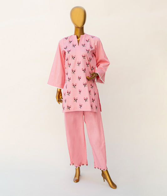 Embroidered & Feather Lace Cotton Co-Ord Set by Winara