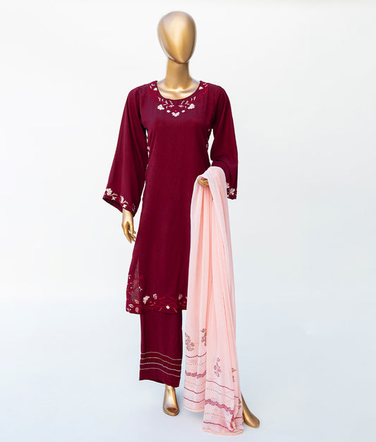 3 Piece Maroon Embroidered Suit by Winara