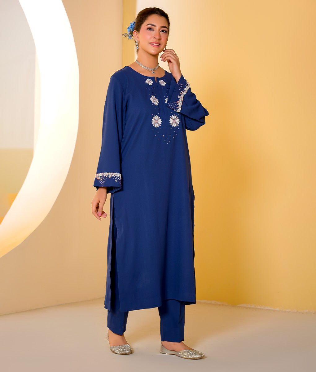 2 Piece Indigo Blue Embroidered Suit By Winara