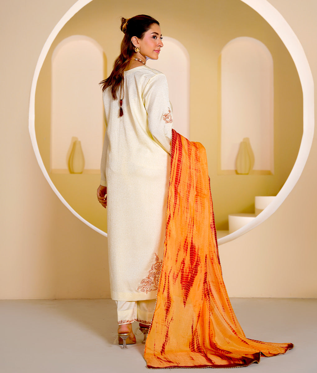 3 Piece Off-White Embroidered Suit By Winara